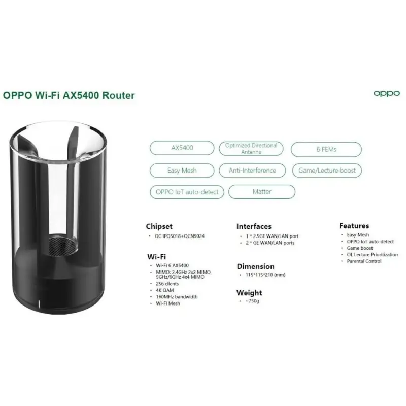 موزع اوبو RSD07 AX5400 واي فاي 6، حتى 256 جهاز